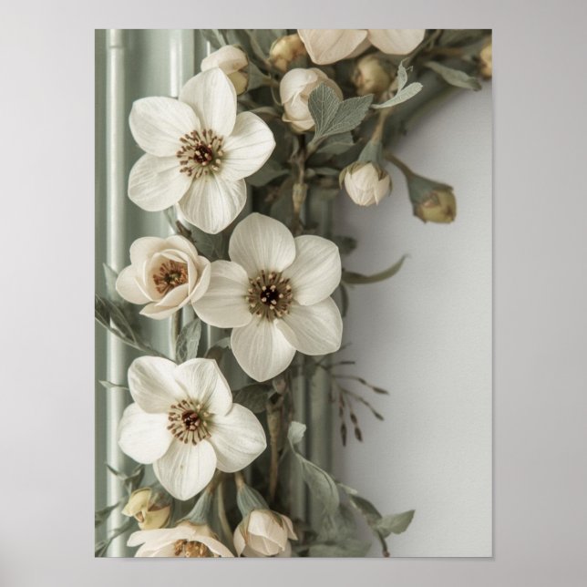 Vintage Sage Floral Frame Art Print (Front)