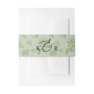 Vintage Sage Floral Modern Monogram Wedding Invitation Belly Band