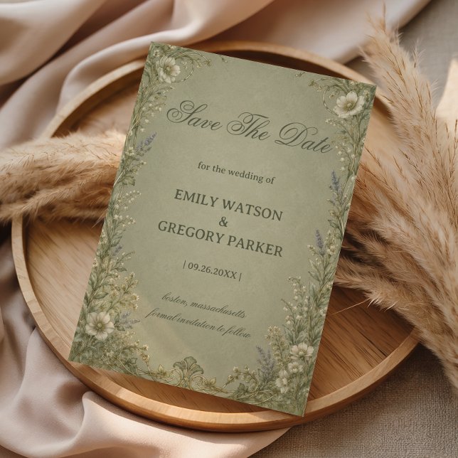 Vintage Sage Floral Save The Date (Creator Uploaded)