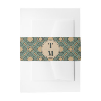 Vintage Sage Green and Gold Geometric Belly Band Invitation Belly Band