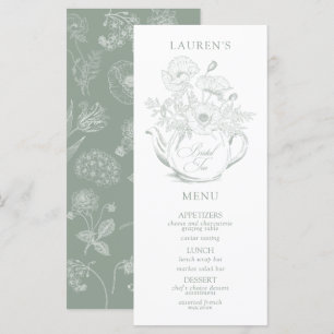 Vintage Sage Green Botanical Bridal Tea Shower Menu