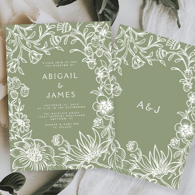 Vintage Sage Green Botanical Frame Wedding Invitation (Creator Uploaded)