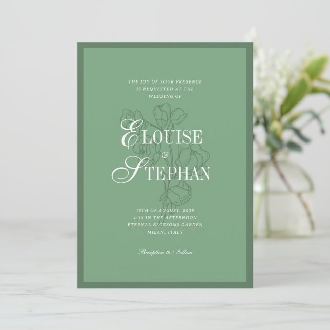 Vintage Sage Green Botanical Luxe Garden Wedding Invitation (Standing Front)