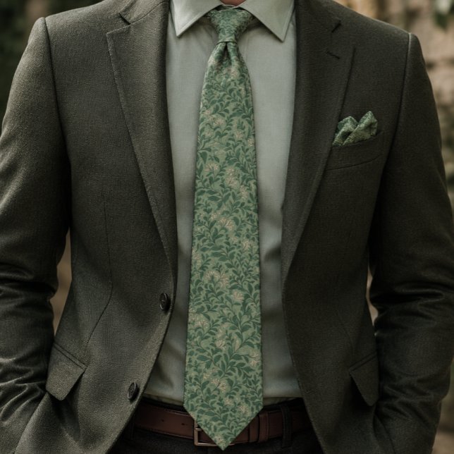 Vintage Sage Green Botanical Neck Tie (Creator Uploaded)