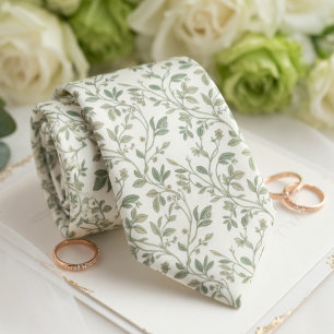 Vintage Sage Green Botanical Vine Pattern Tie