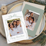 Vintage Sage Green Bow Merry Christmas 2 Photo Holiday Card<br><div class="desc">Celebrate the holiday season with this charming Christmas card featuring your family's photo framed by a festive sage green bow and ribbon on a crisp white background. "Merry Christmas" is elegantly written in a charming sage green handwritten script, with space to personalise your family name below. The back of the...</div>