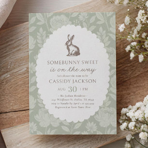 Vintage Sage Green Bunny Baby Shower Invitation