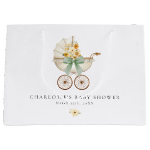 Vintage Sage Green Carriage Baby Shower Gift Bag