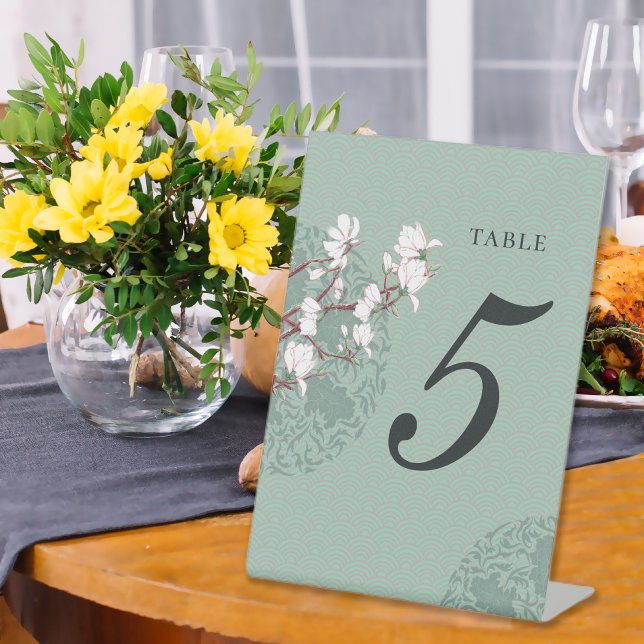 Vintage Sage Green Chinoiserie Table Number Pedestal Sign (Creator Uploaded)