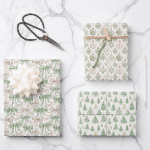 Vintage Sage Green Christmas Pattern Wrapping Paper Sheet
