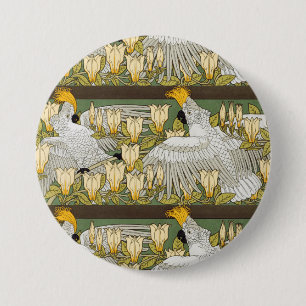 Vintage Sage Green Cockatoo Parrot Magnolia Art 7.5 Cm Round Badge