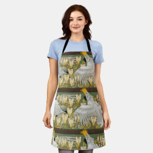 Vintage Sage Green Cockatoo Parrot Magnolia Art Apron