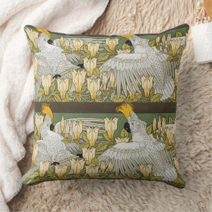 Vintage Sage Green Cockatoo Parrot Magnolia Art Cushion