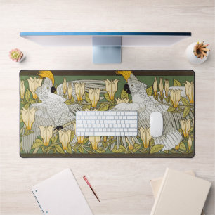 Vintage Sage Green Cockatoo Parrot Magnolia Art Desk Mat