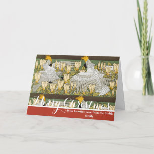 Vintage Sage Green Cockatoo Parrot Magnolia Art Holiday Card