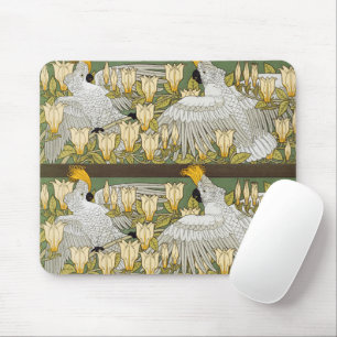Vintage Sage Green Cockatoo Parrot Magnolia Art Mouse Mat