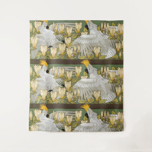 Vintage Sage Green Cockatoo Parrot Magnolia Art Tapestry