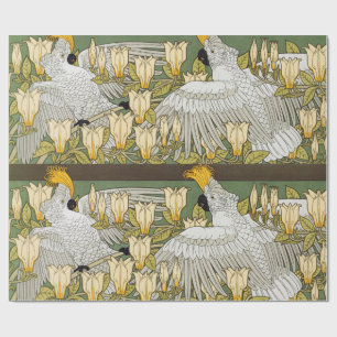 Vintage Sage Green Cockatoo Parrot Magnolia Art Wrapping Paper