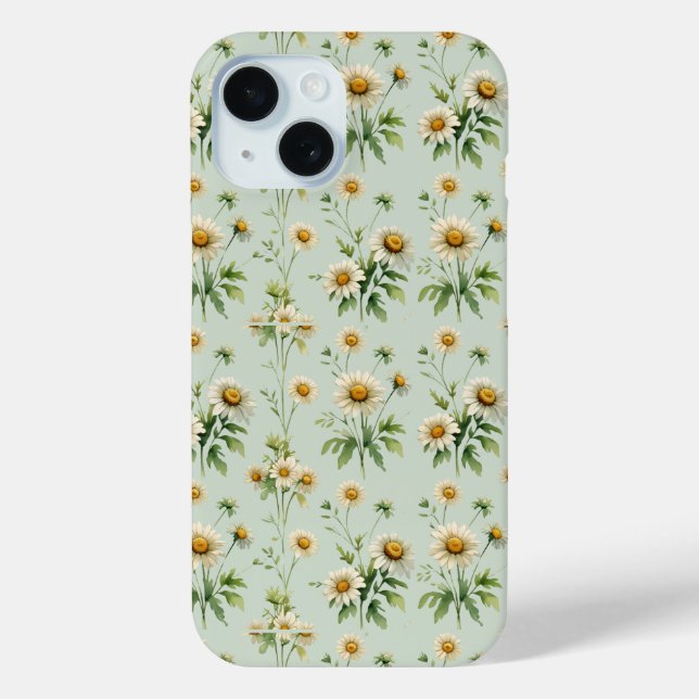 Vintage Sage Green Daisy Phone Case (Back)