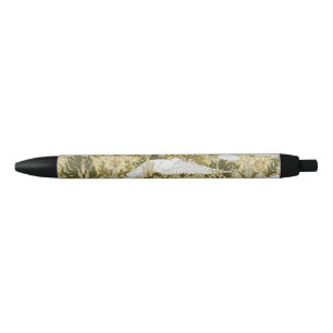 Vintage Sage Green Dove & Lily Floral Pattern Black Ink Pen