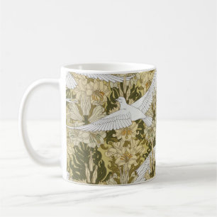 Vintage Sage Green Dove & Lily Floral Pattern Coffee Mug