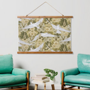 Vintage Sage Green Dove & Lily Floral Pattern Hanging Tapestry