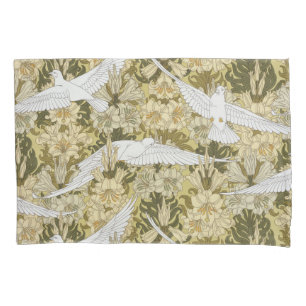 Vintage Sage Green Dove & Lily Floral Pattern Pillowcase