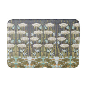 Vintage Sage Green Dragonfly & Lily Art Bath Mat