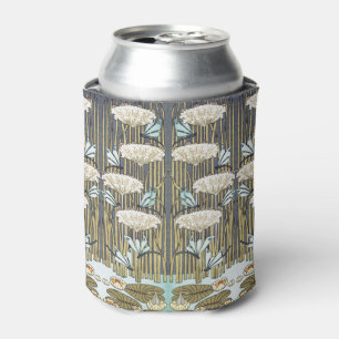 Vintage Sage Green Dragonfly & Lily Art Can Cooler