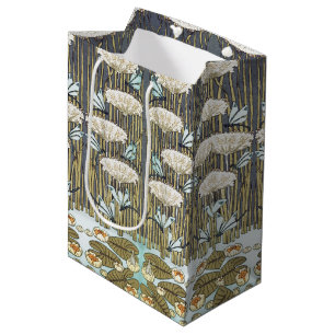 Vintage Sage Green Dragonfly & Lily Art Medium Gift Bag