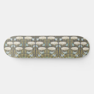 Vintage Sage Green Dragonfly & Lily Art Skateboard
