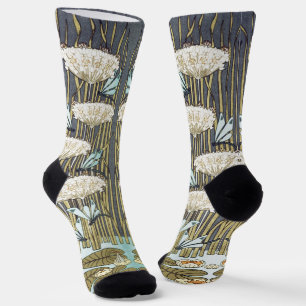 Vintage Sage Green Dragonfly & Lily Art Socks