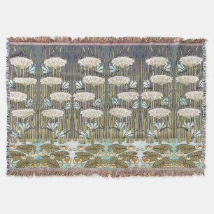 Vintage Sage Green Dragonfly & Lily Art Throw Blanket