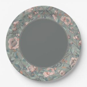 Vintage Sage Green Dusty Rose Bridal Shower Paper Plate