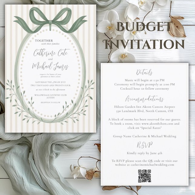 Vintage Sage Green Elegant Budget Wedding Invitation (Creator Uploaded)