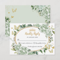 Vintage Sage Green Floral Butterflies Quinceañera