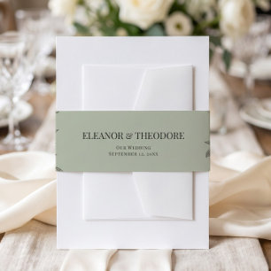 Vintage Sage Green Floral Romantic Invitation Belly Band