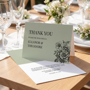 Vintage Sage Green Floral Romantic Thank You Card