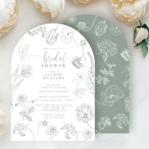 Vintage Sage Green Floral Script Bridal Shower Invitation