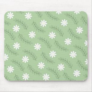 Vintage Sage Green Floral Tropical Flower Pattern Mouse Mat