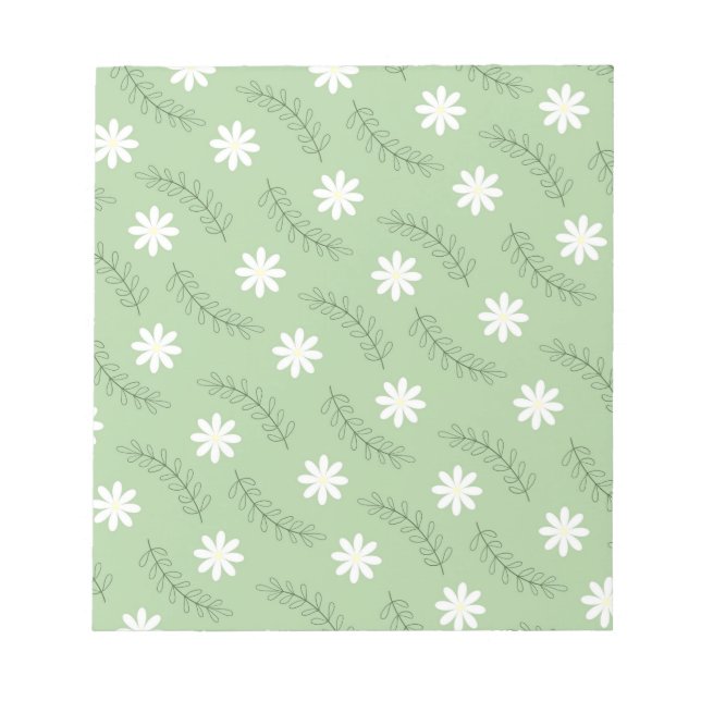 Vintage Sage Green Floral Tropical Flower Pattern Notepad (Front)