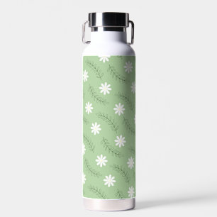 Vintage Sage Green Floral Tropical Flower Pattern Water Bottle