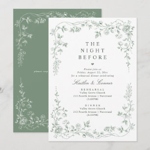 Vintage Sage Green French Floral Rehearsal Dinner Invitation