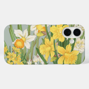 Vintage Sage Green Japanese Daffodil Floral Art iPhone 16 Case
