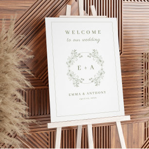 Vintage Sage Green Monogram Wedding Welcome Sign