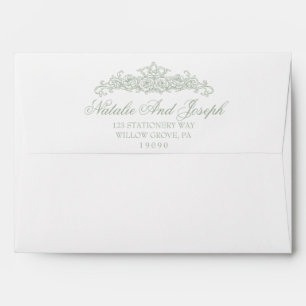 Vintage Sage Green Old Money Botanical Wedding Envelope