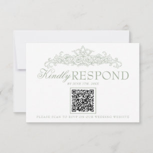 Vintage Sage Green Old Money QR Code Wedding RSVP Card