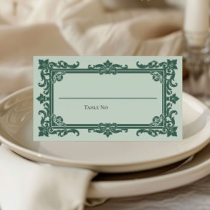 Vintage Sage Green Ornamental Crest Wedding Place Card