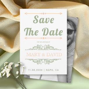 Vintage sage green, peach typography Save the Date