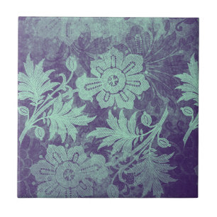 Vintage Sage Green Purple Floral Tile